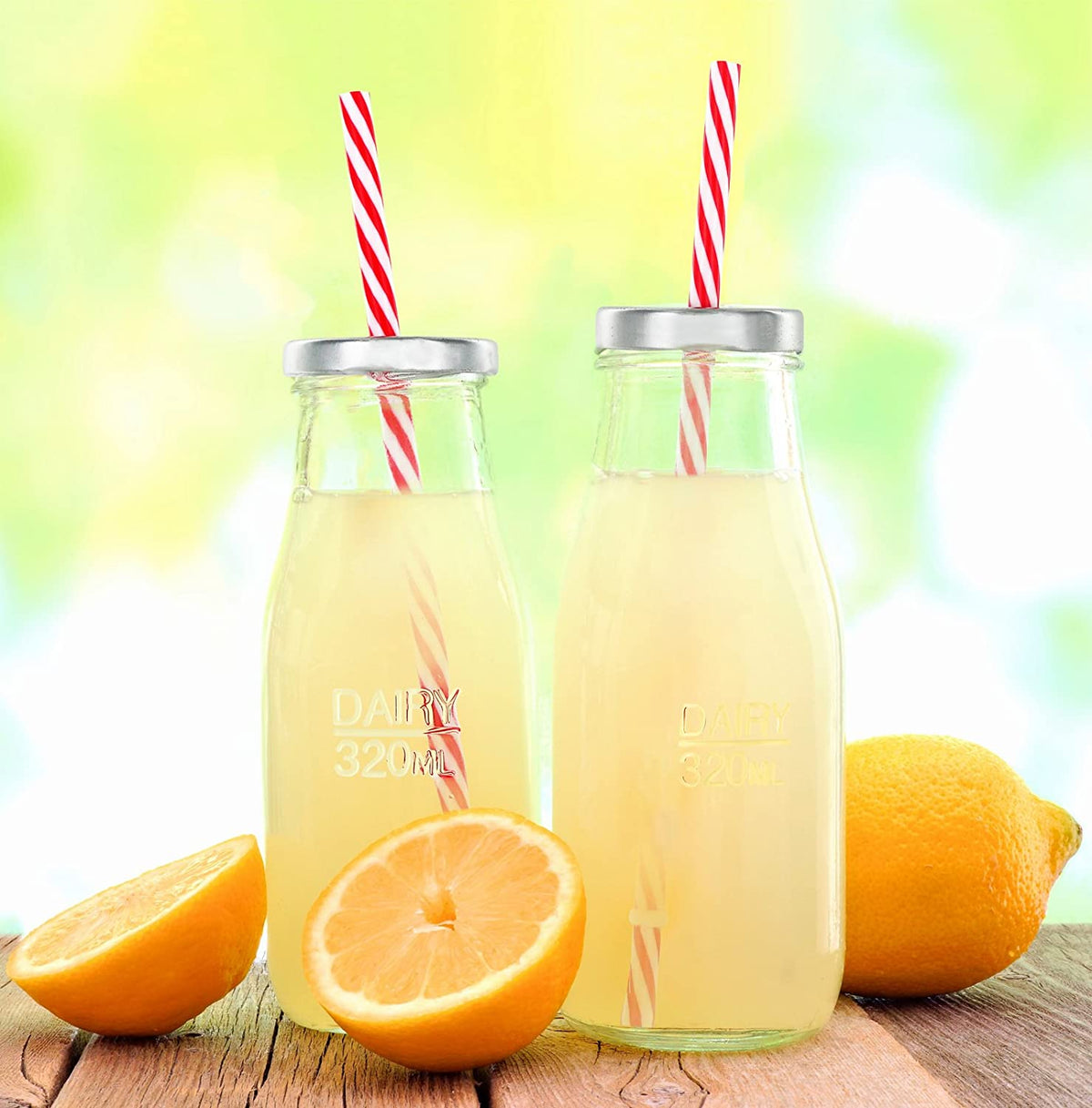 Glass Milk Bottles with Straws (Set of 6)